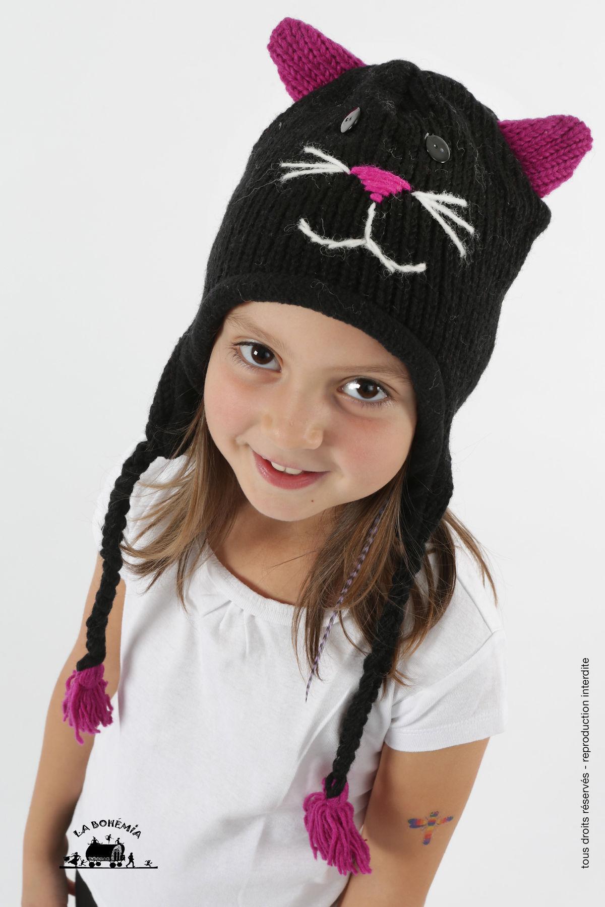 Bonnet enfant animal "chat noir"