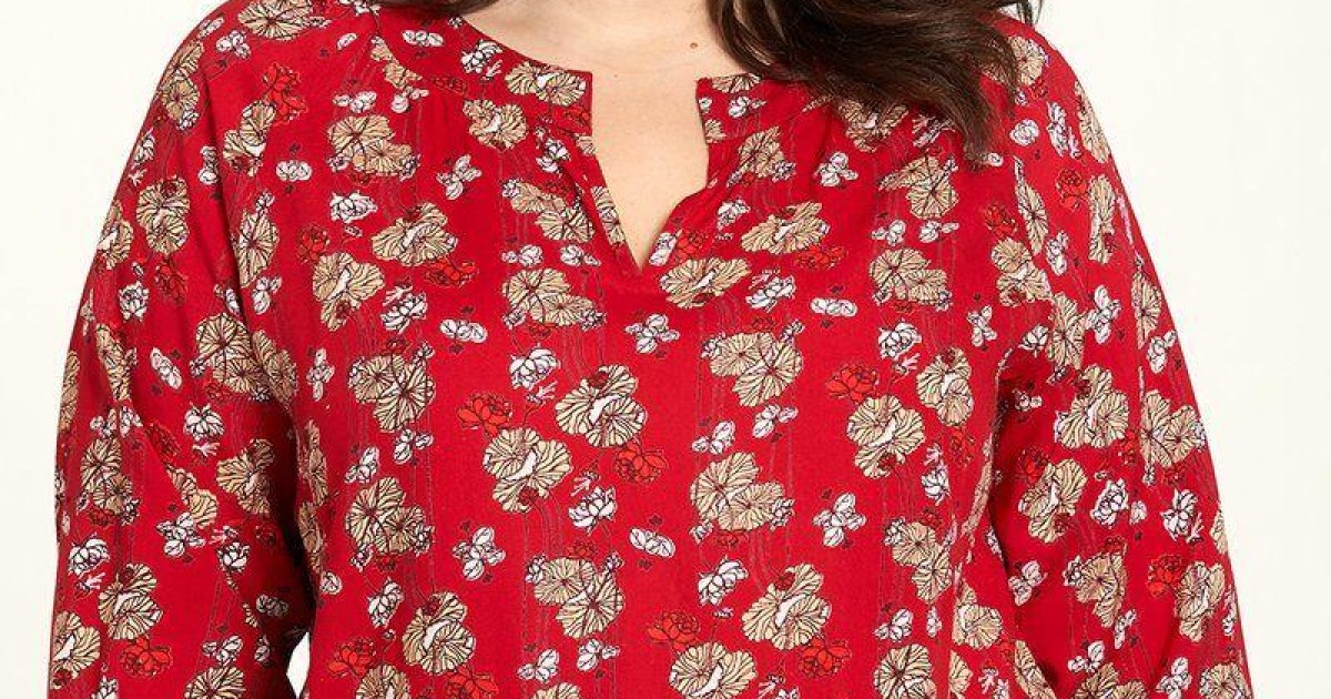 Chemisier Vintage Tacheté Rouge/Noir - Taille XL - Coton/Viscose - Bohème