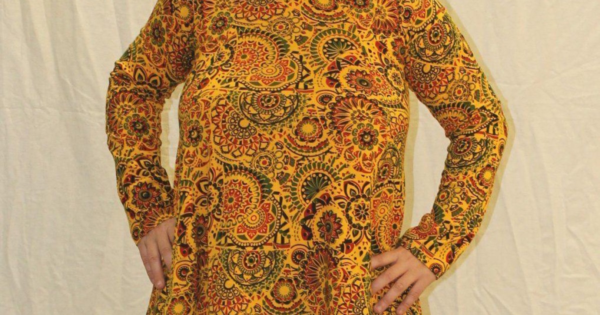 Robe Longue Tunique Ethnique Taille XL - Coton Moutarde - Longueur 118 Cm - Occasion Très Bon état