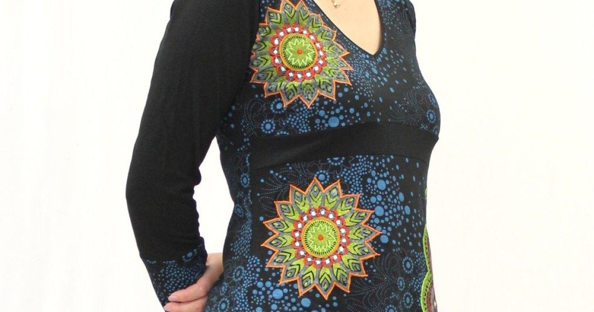 Tunique Paysan Free People 'Indigo Dreams' Taille M - Manches Résilles Brodées, Tissu Mixte Lyocell, Neuf Avec étiquettes