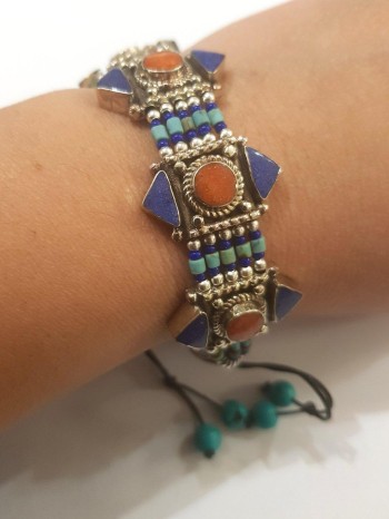 Bracelet lien coulissant flèches lazuli et turquoise