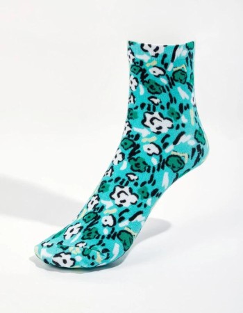 Chaussettes fleuries bleu vert
