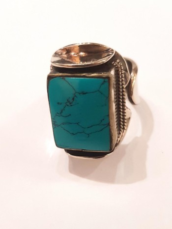 Grande bague rectangle turquoise