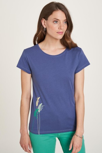T-shirt bleu coton bio motif blé