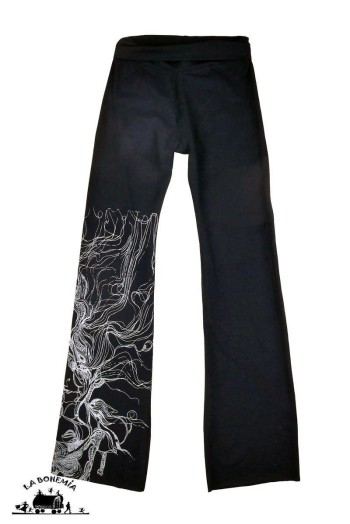 Pantalon stretch motifs blancs sur noir