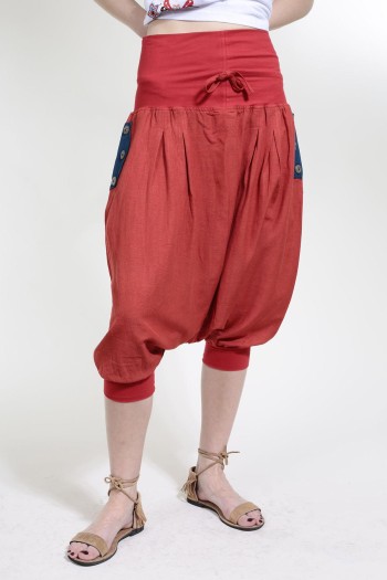 Sarouel femme ethnique en coton rouge