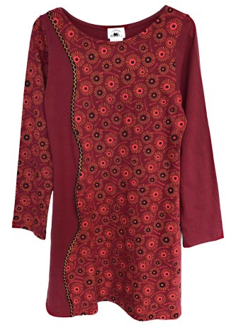 Tunique ou robe en coton népalais bordeaux