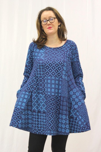 Tunique ample bleu patchwork