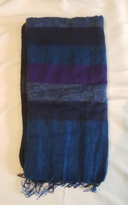 Grand plaid laine à larges rayures bleu-violet