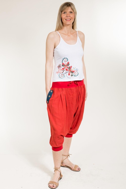 Sarouel femme ethnique en coton rouge
