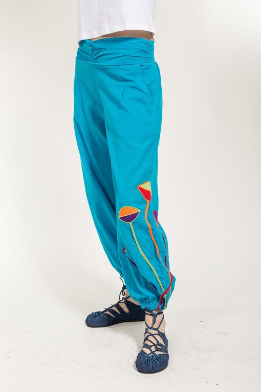 Pantalon ethnique coton turquoise