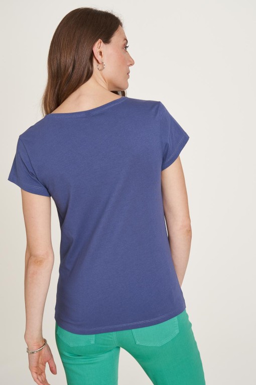 T-shirt bleu coton bio motif blé