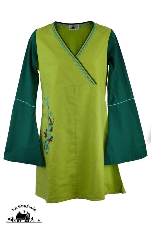 Tunique ou robe croisée verte et bleue