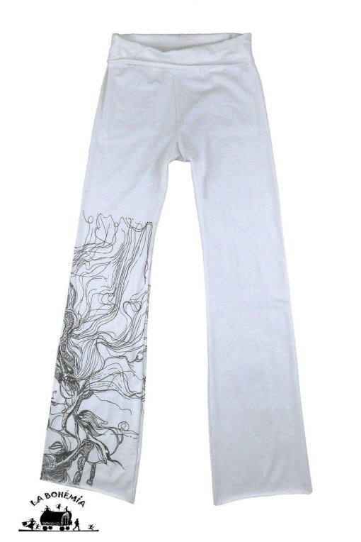 Pantalon souple motifs noirs sur blanc
