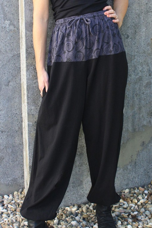Pantalon ethnique coton noir gris