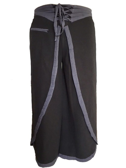 Pantalon ethnique coton noir et gris