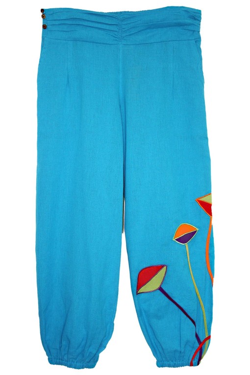 Pantalon ethnique coton turquoise