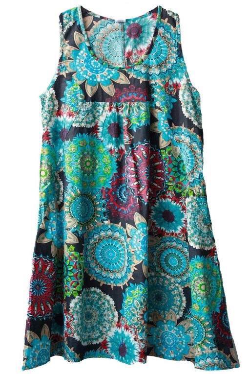 Robe ethnique en coton turquoise
