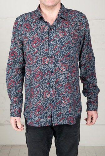 Chemise à manches longues bleue imprimé fleuri