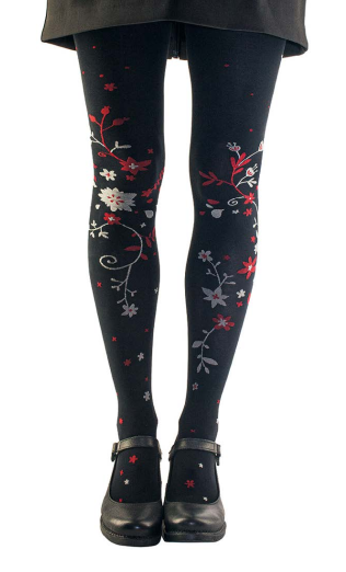 Collants noir brodé fleurs