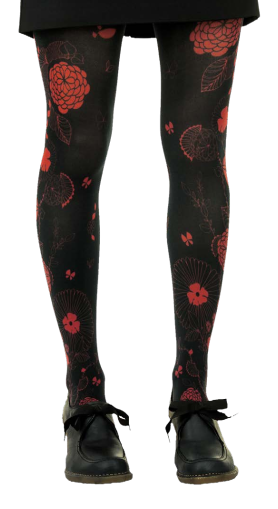 Collants noir motif roses