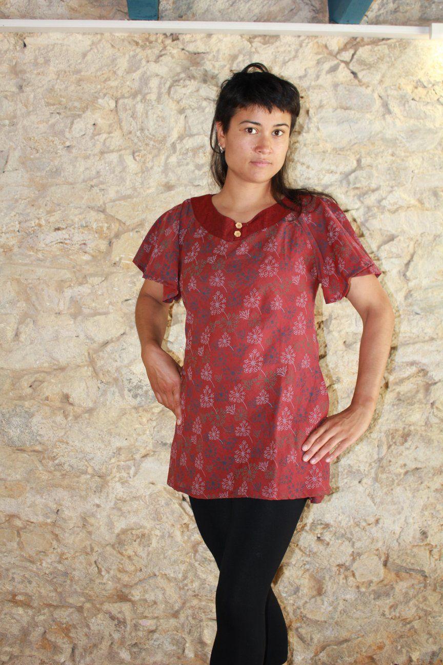 Tee-shirt rouge manches volants