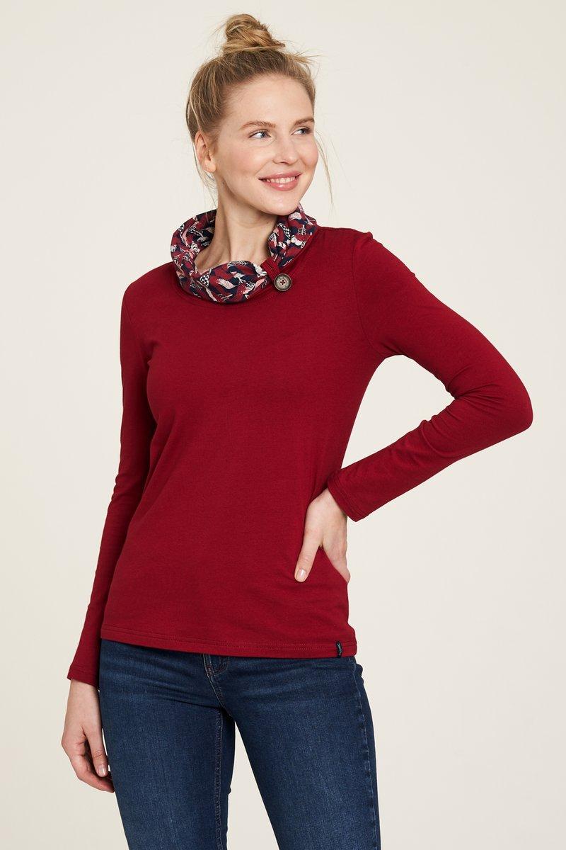 Haut rouge col imprimé coton bio
