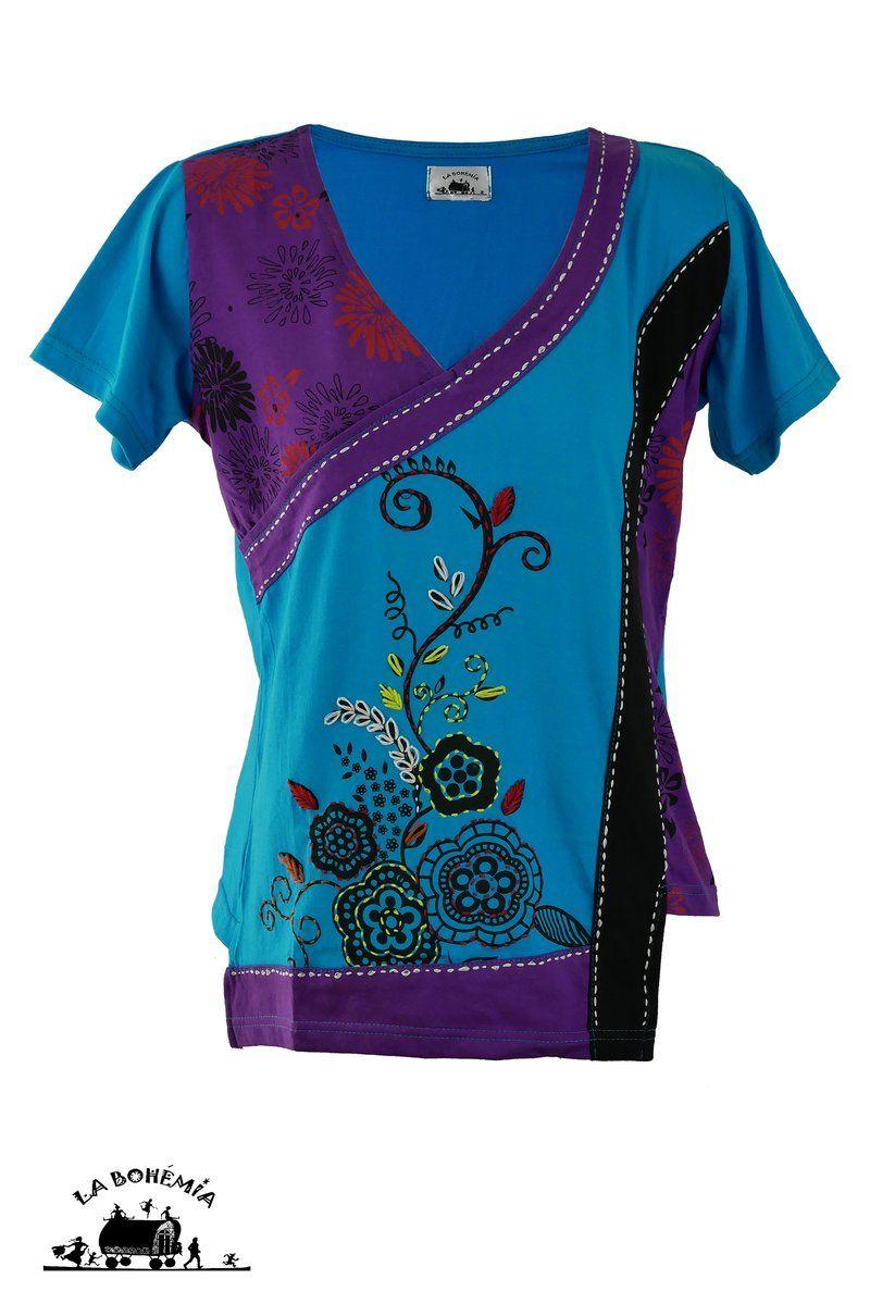 Tee-shirt bleu et violet arbre