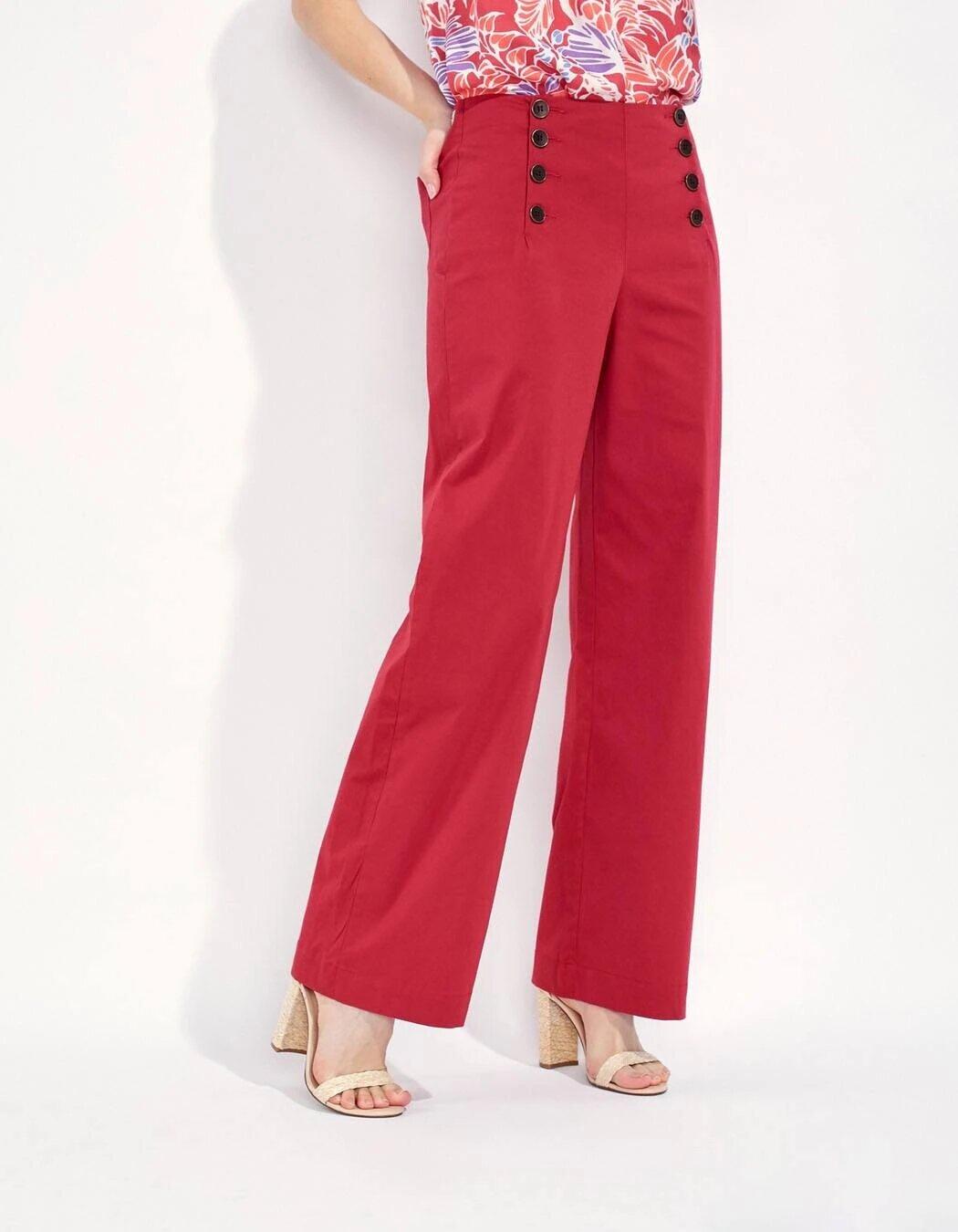 Pantalon coton rouge coquelicot à boutons