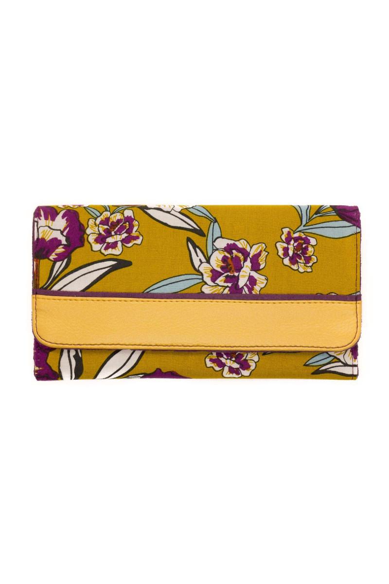 Portefeuille compagnon jaune à fleurs