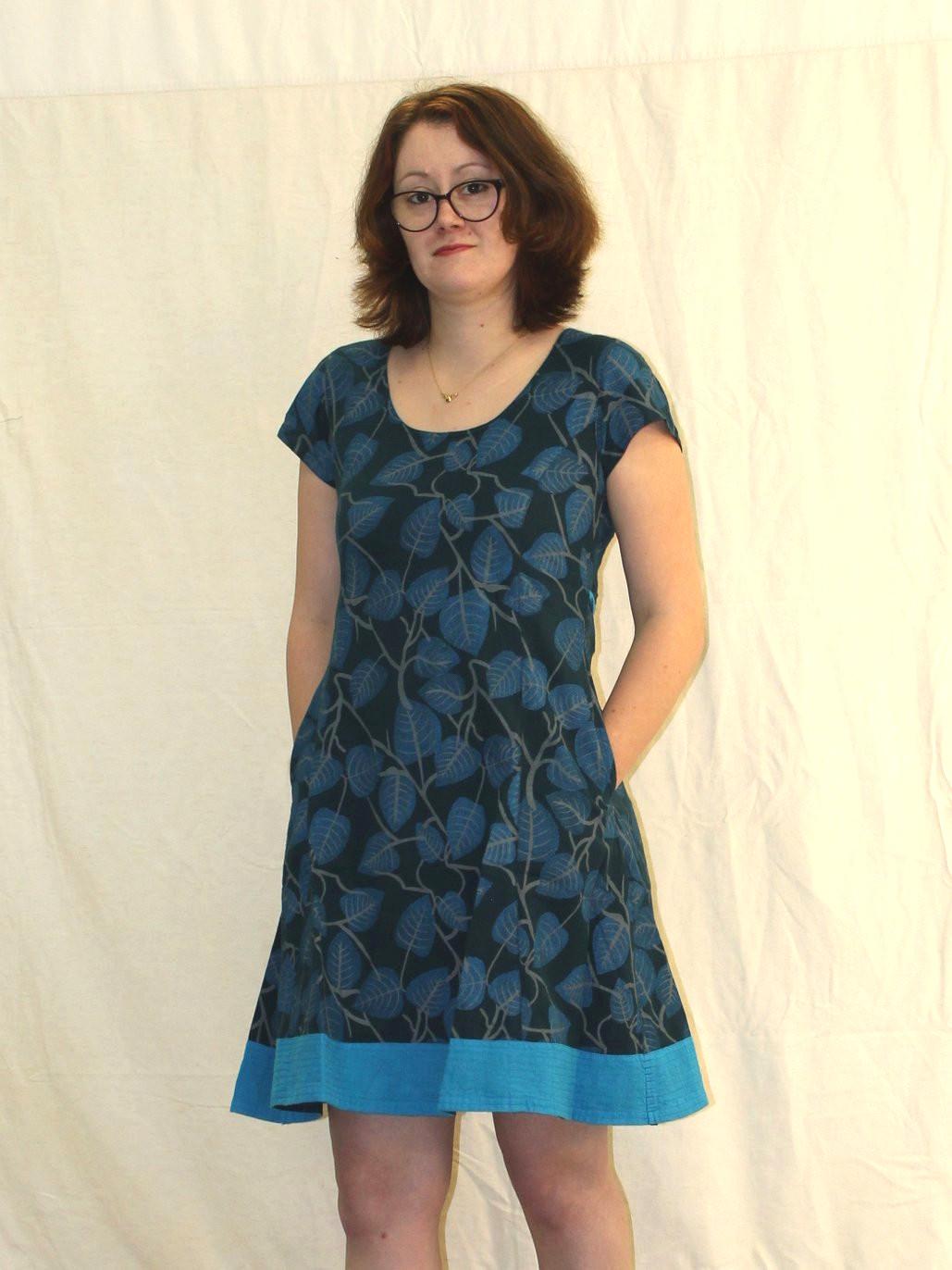Robe bleue feuiles coton
