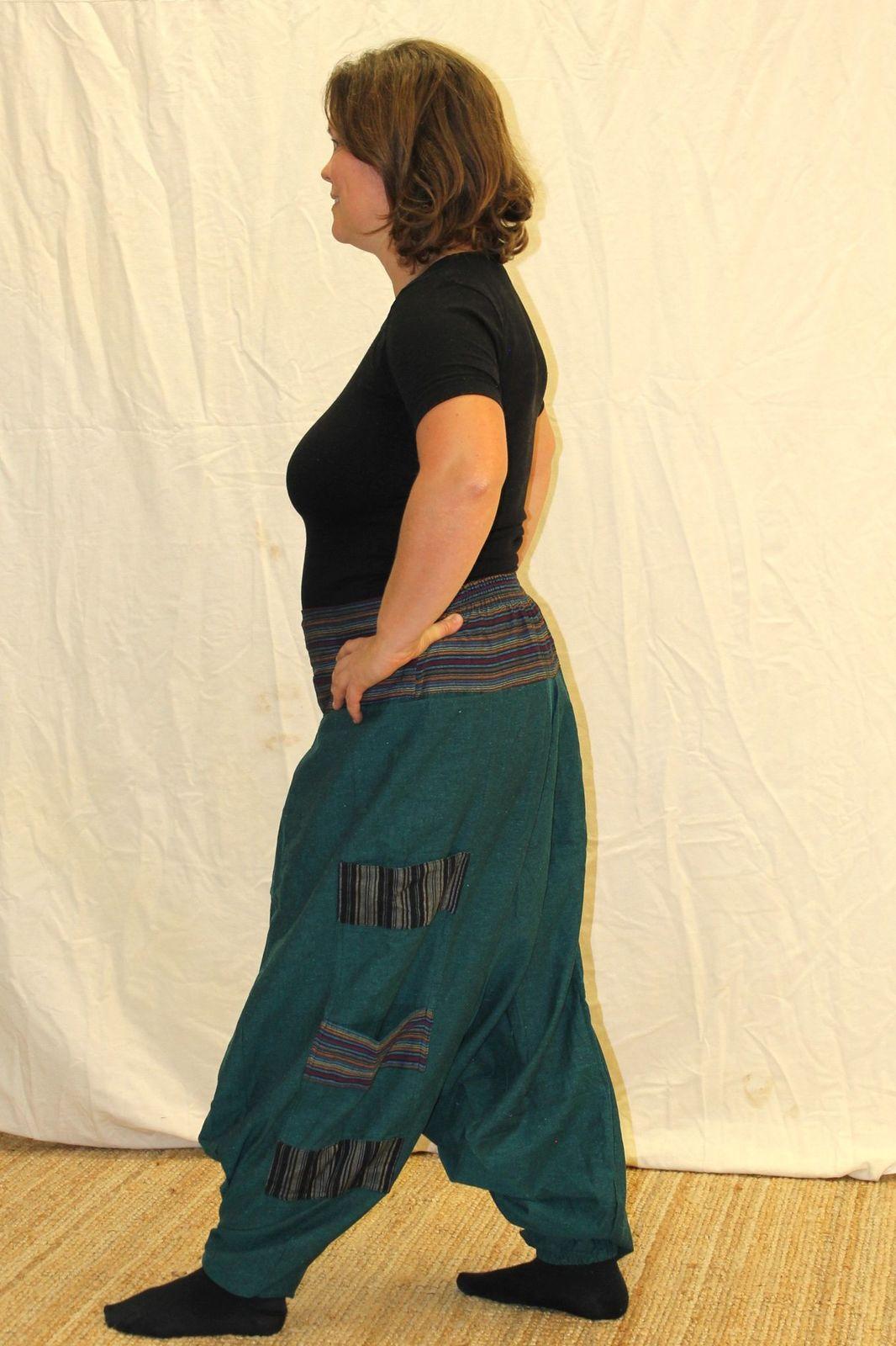 Sarouel vert bandeau à rayures