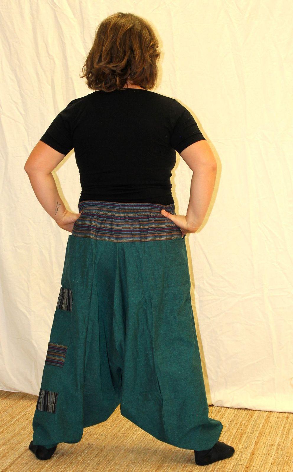 Sarouel vert bandeau à rayures