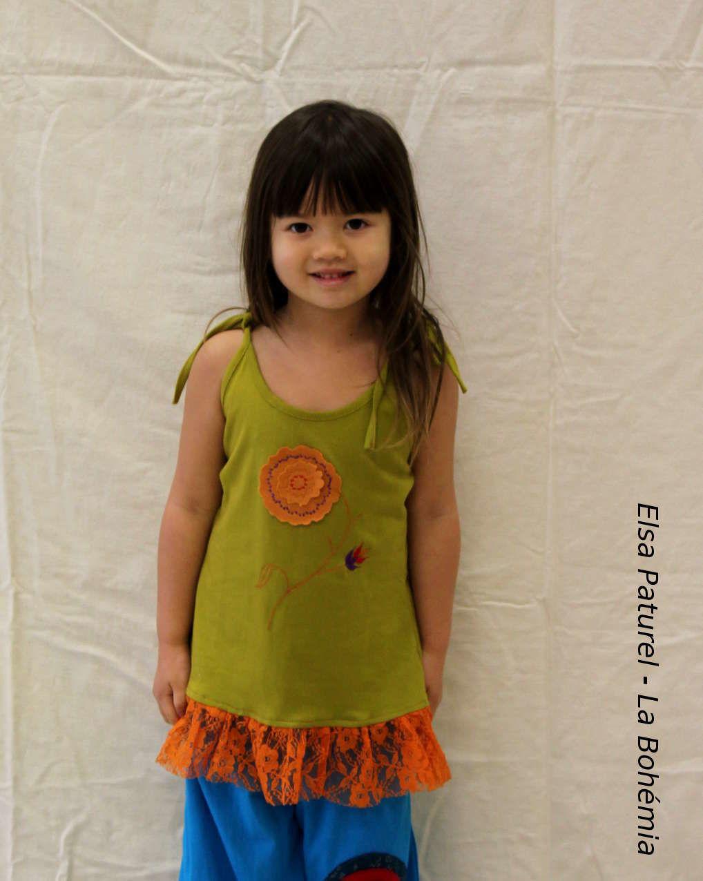 Tunique enfant vert pomme et orange