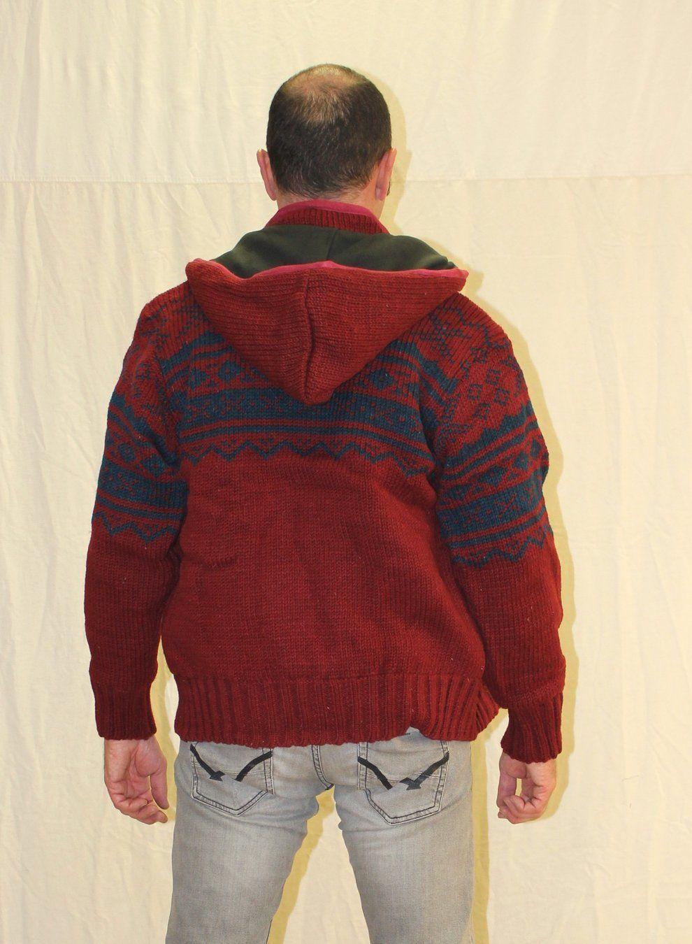 Veste laine bordeaux et bleue jacquard doublée polaire