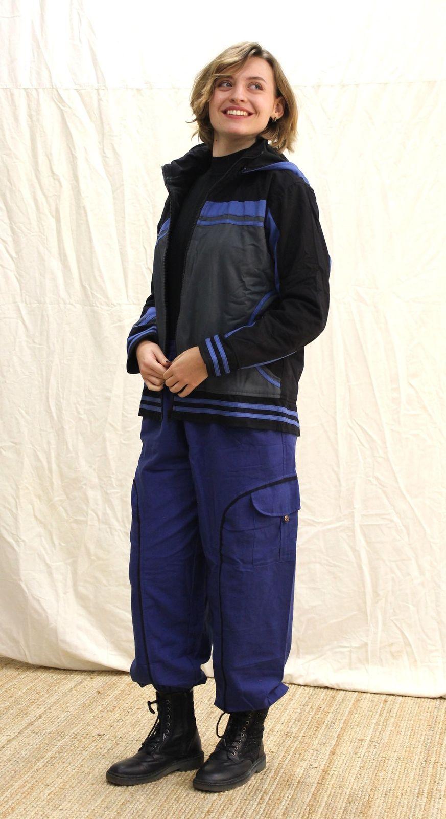 Veste coton bleu et noir doublée polaire