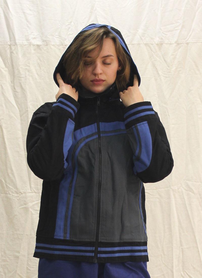Veste coton bleu et noir doublée polaire